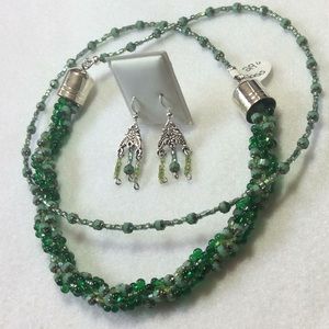 FINAL SALE PRICE Unique Green Woven Necklace & ER Set